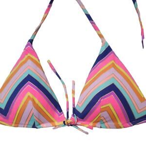 Victoria’s Secret Pink Swim Bikini Top Small Chevron Striped Triangle Padded L